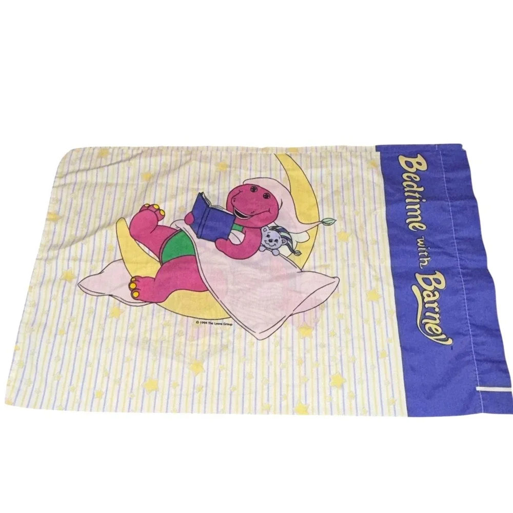 Vintage 1994 Bedtime with Barney Dinosaur Pillowcase Purple 90s Lyons Group Rare